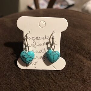 Turquoise Wagnerite Heart Earrings